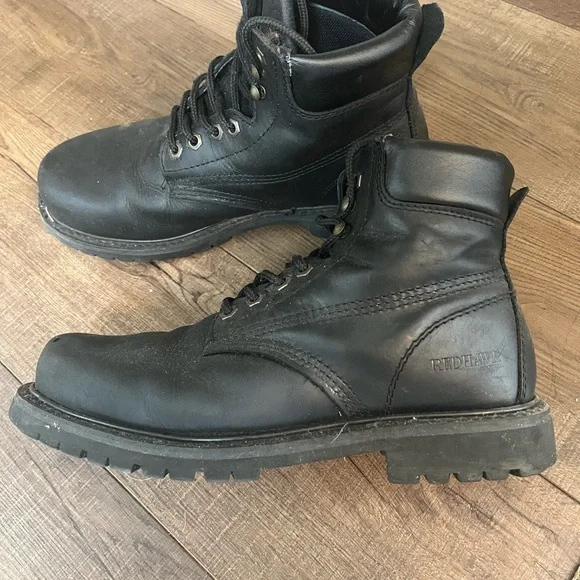 Men's Black Leather Lace-Up Work Boots - Picture 3 of 4